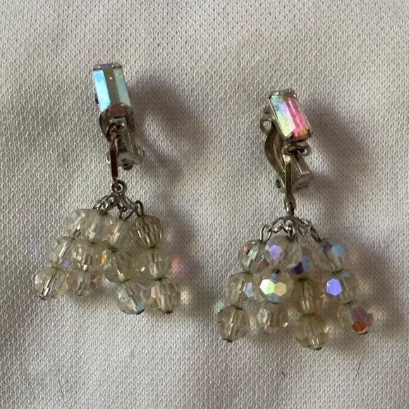 Vintage Signed Lewis Segal Bead Dangle Chandelier Rhinestone Clip On - Picture 1 of 12